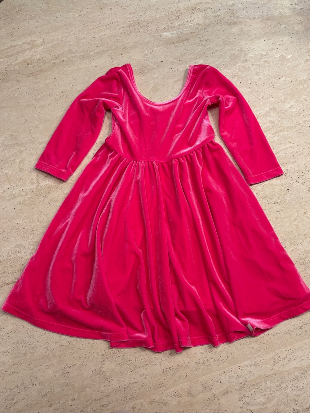 Worthy Threads Girls' Velvet Long-Sleeve Party Dress in Hot Pink
